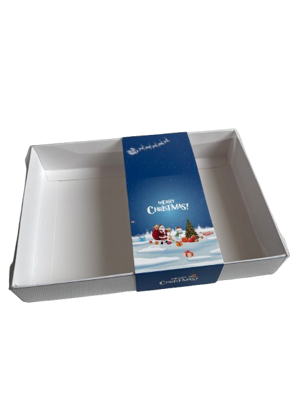 Clear Lid Boxes with Santa & Snowman ‘Merry Christmas’ Sleeve – Available in 5 Sizes