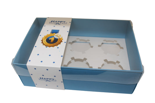 Clear Lid Blue Deep/Cupcake Box With Father’s Day Sleeve - 24 x 16 x 8 cm