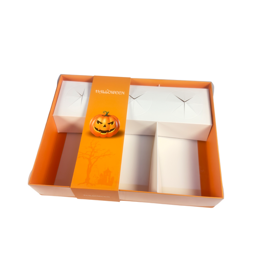 Clear Lid Fondue/Dipping Box 3 section with Halloween Sleeve- 26x20x5cm