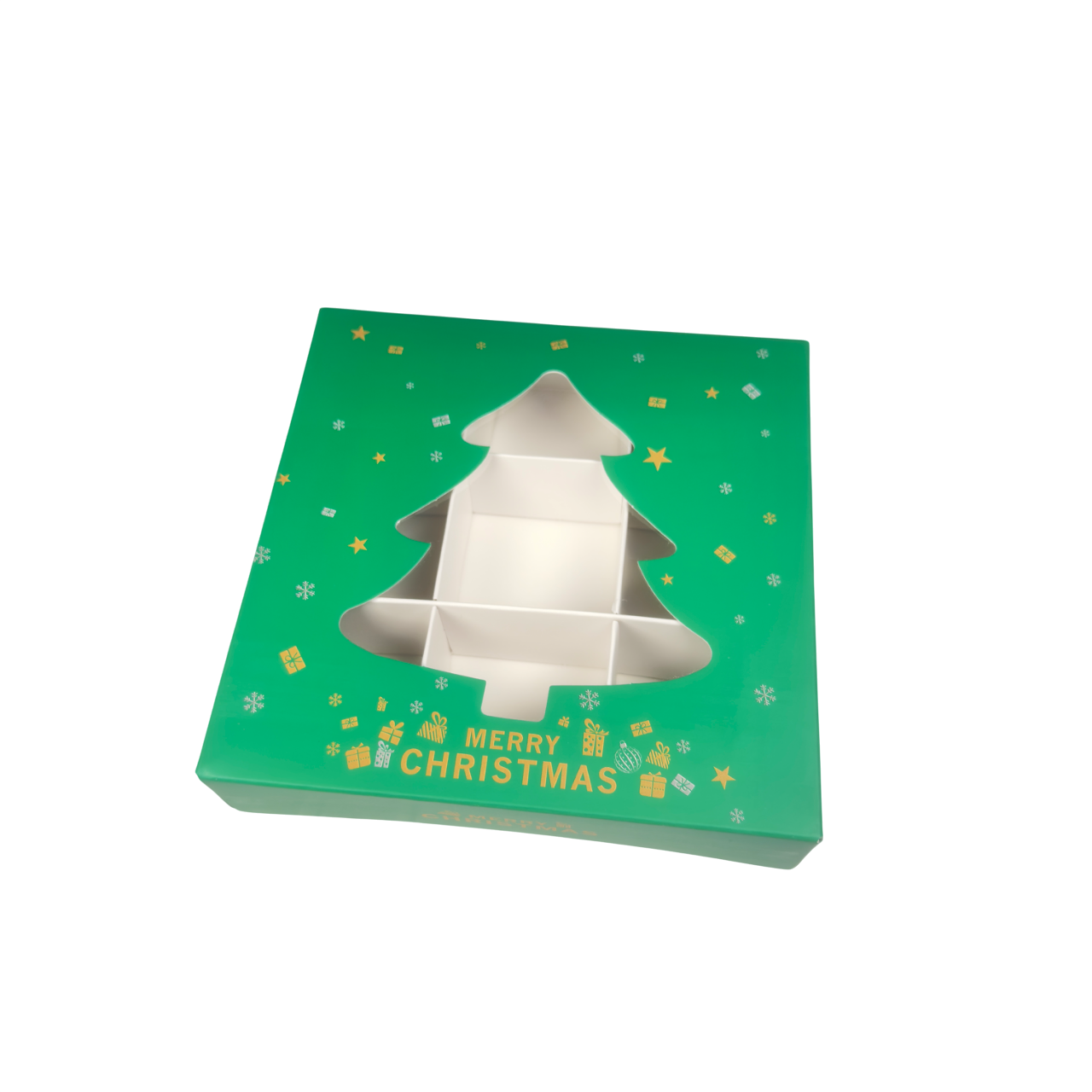 Green Christmas Tree Window Shape Box With Inserts – 15x15x3.5cm