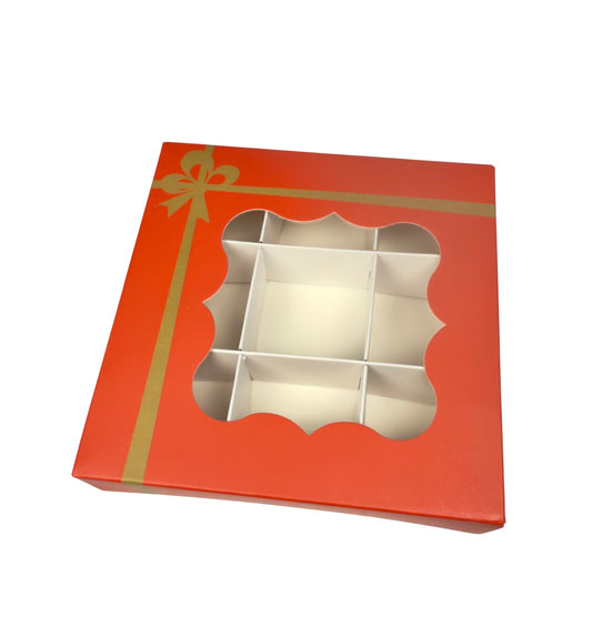 Red with gold bow window box - 15x15x3.5cm