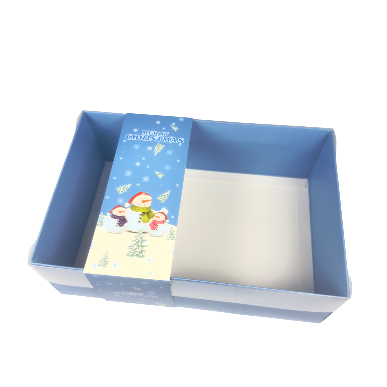 Clear Lid Cupcake/Hamper Box With Blue Christmas Sleeve - 24 x 16 x 8 cm