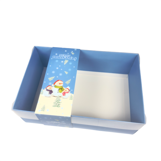 Clear Lid Cupcake/Hamper Box With Blue Christmas Sleeve - 24 x 16 x 8 cm