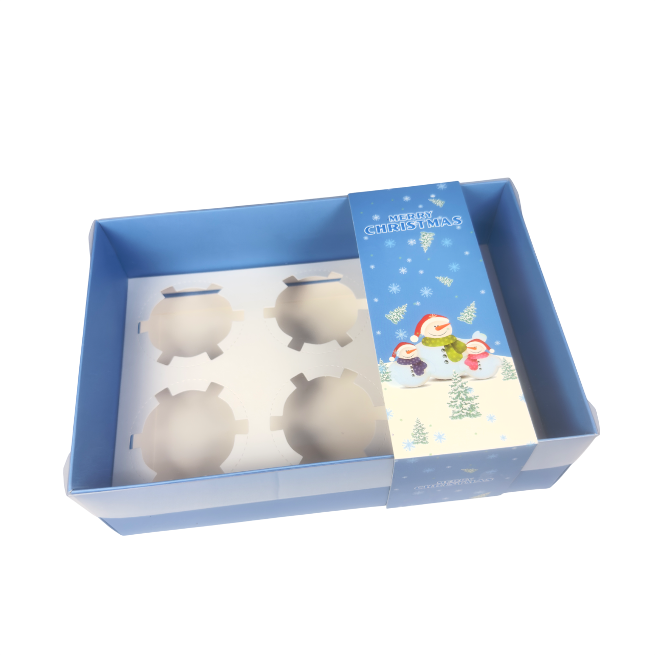 Clear Lid Cupcake/Hamper Box With Blue Christmas Sleeve - 24 x 16 x 8 cm