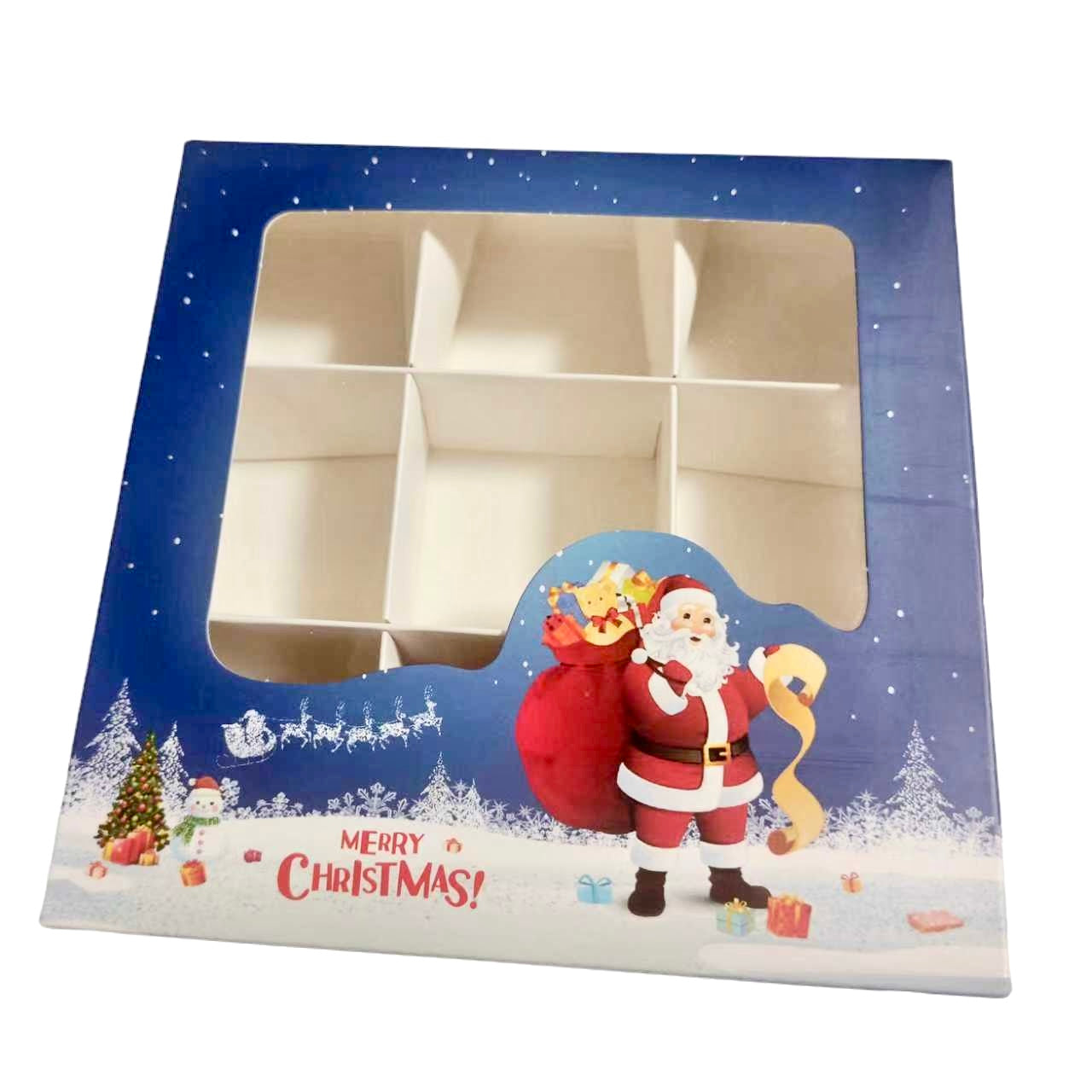 Blue Christmas Santa & Snowman Window Box with Inserts – 15x15x3.5cm