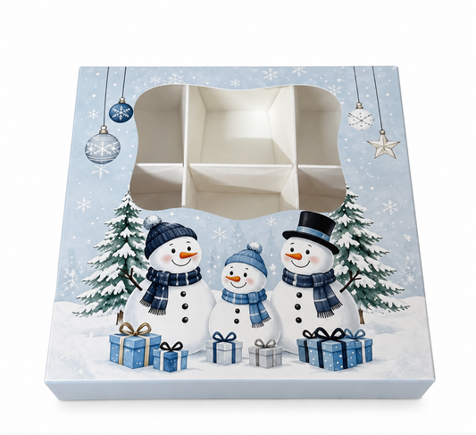 Blue Christmas Snowman Window Treat Box with Inserts – 15x15x3.5cm