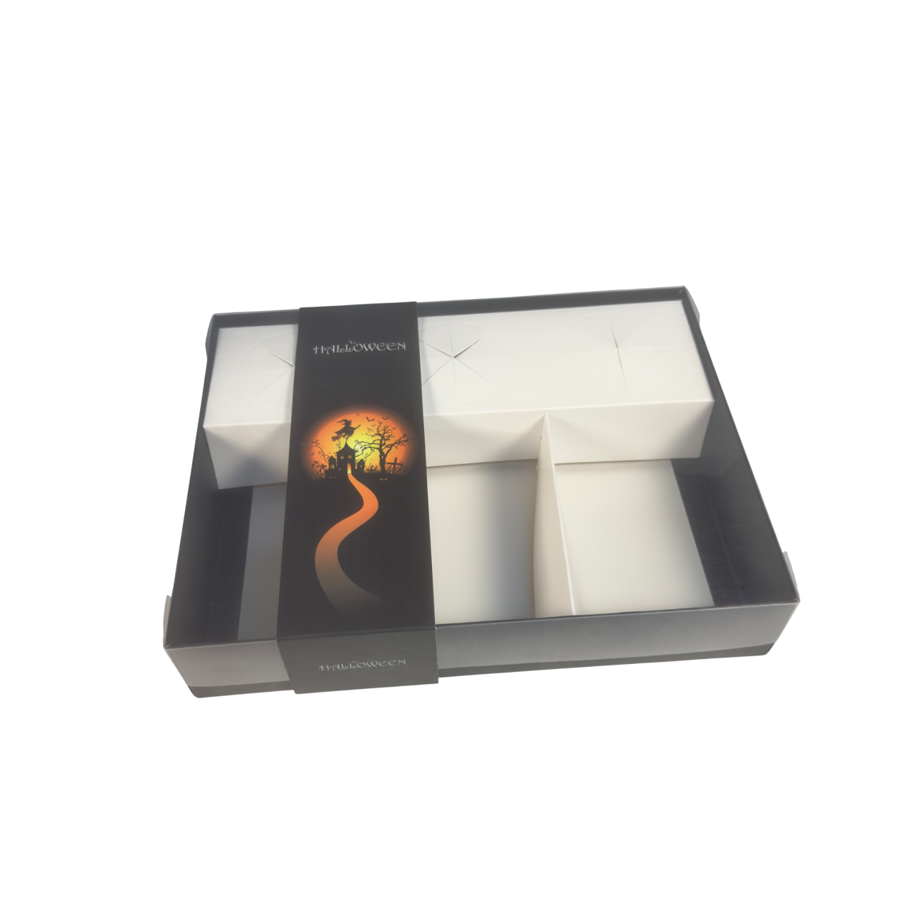 Clear Lid Fondue/Dipping Box 3 section with Halloween Sleeve- 26x20x5cm