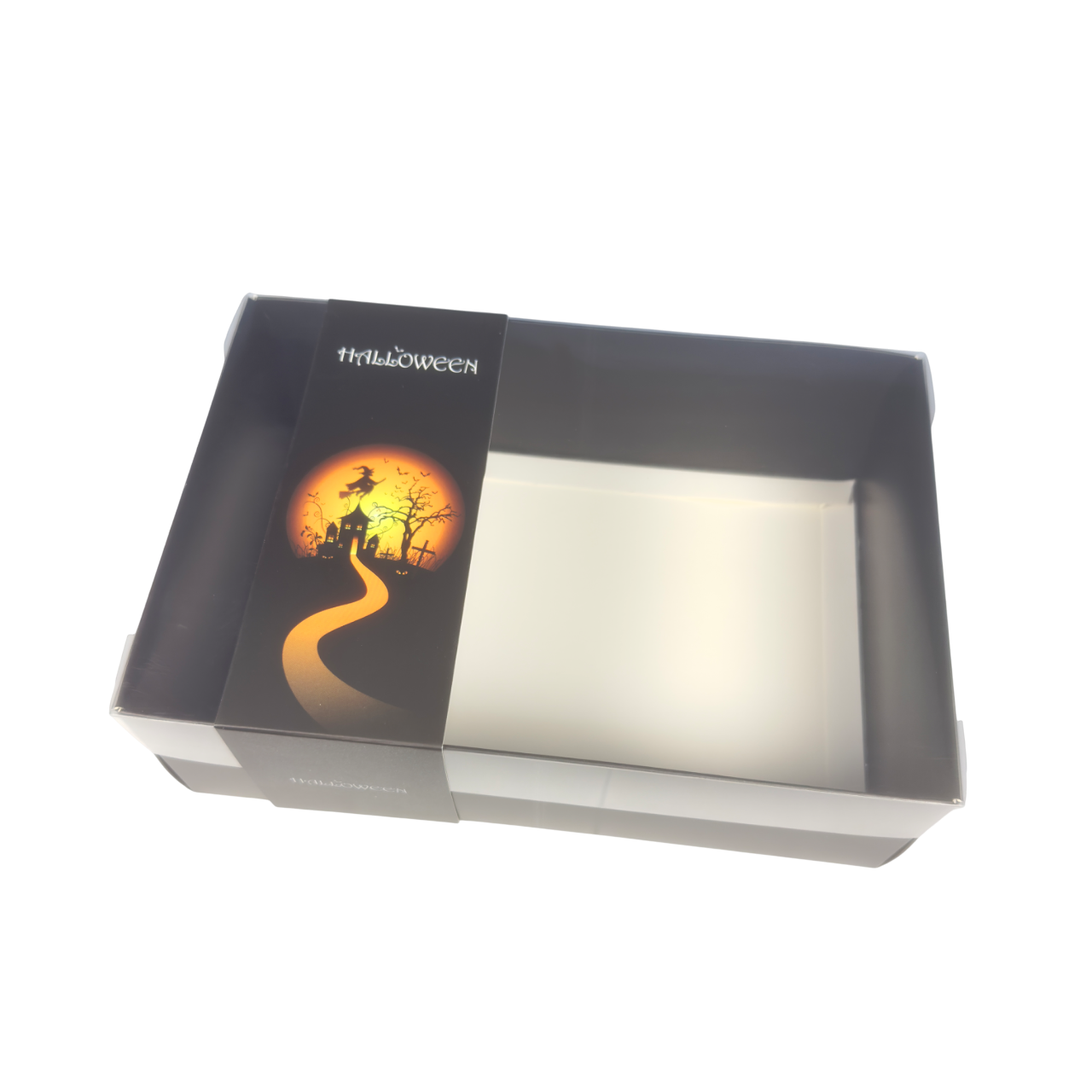 Clear Lid Deep Box With Black Haunted House Halloween Sleeve - 24 x 16 x 8 cm