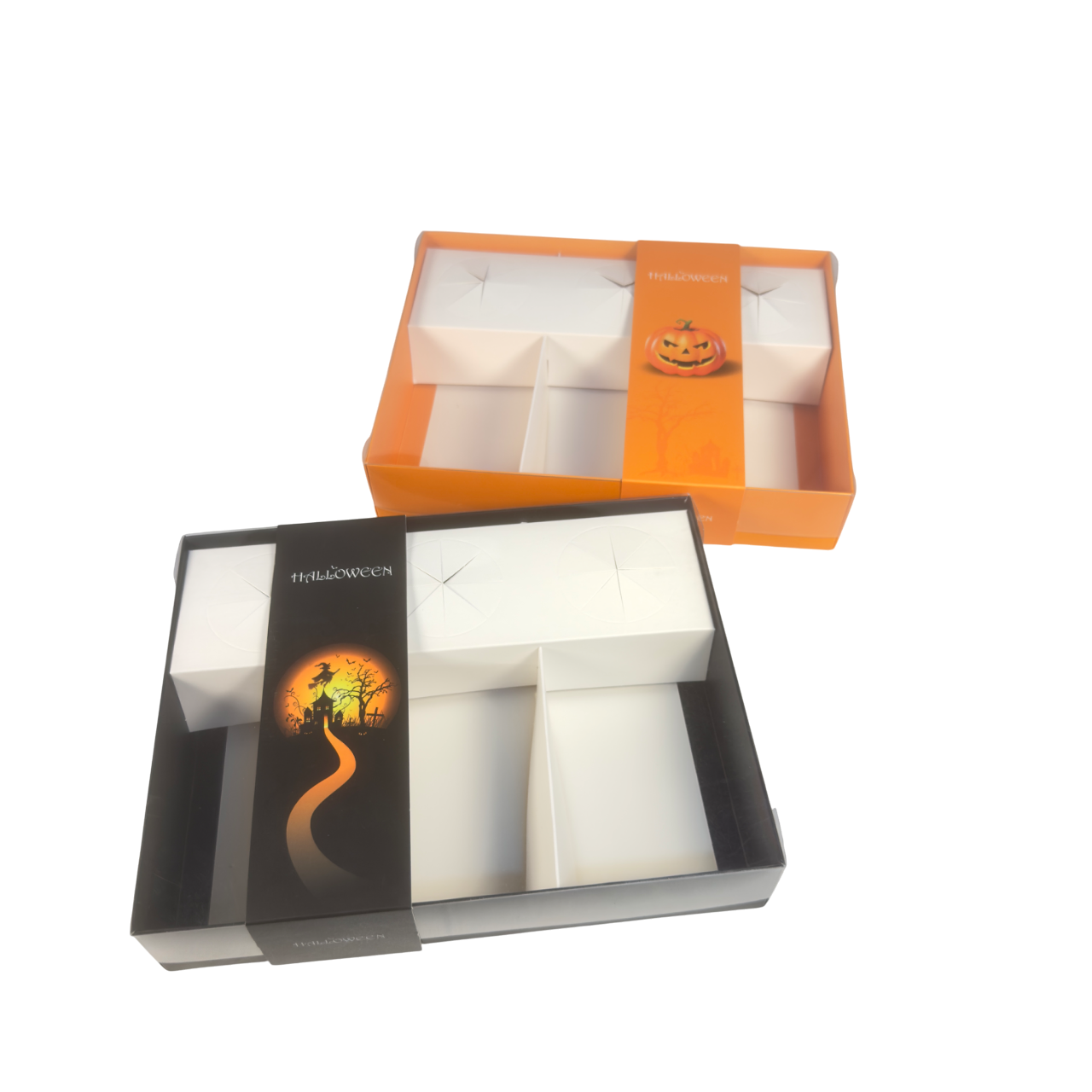 Clear Lid Fondue/Dipping Box 3 section with Halloween Sleeve- 26x20x5cm