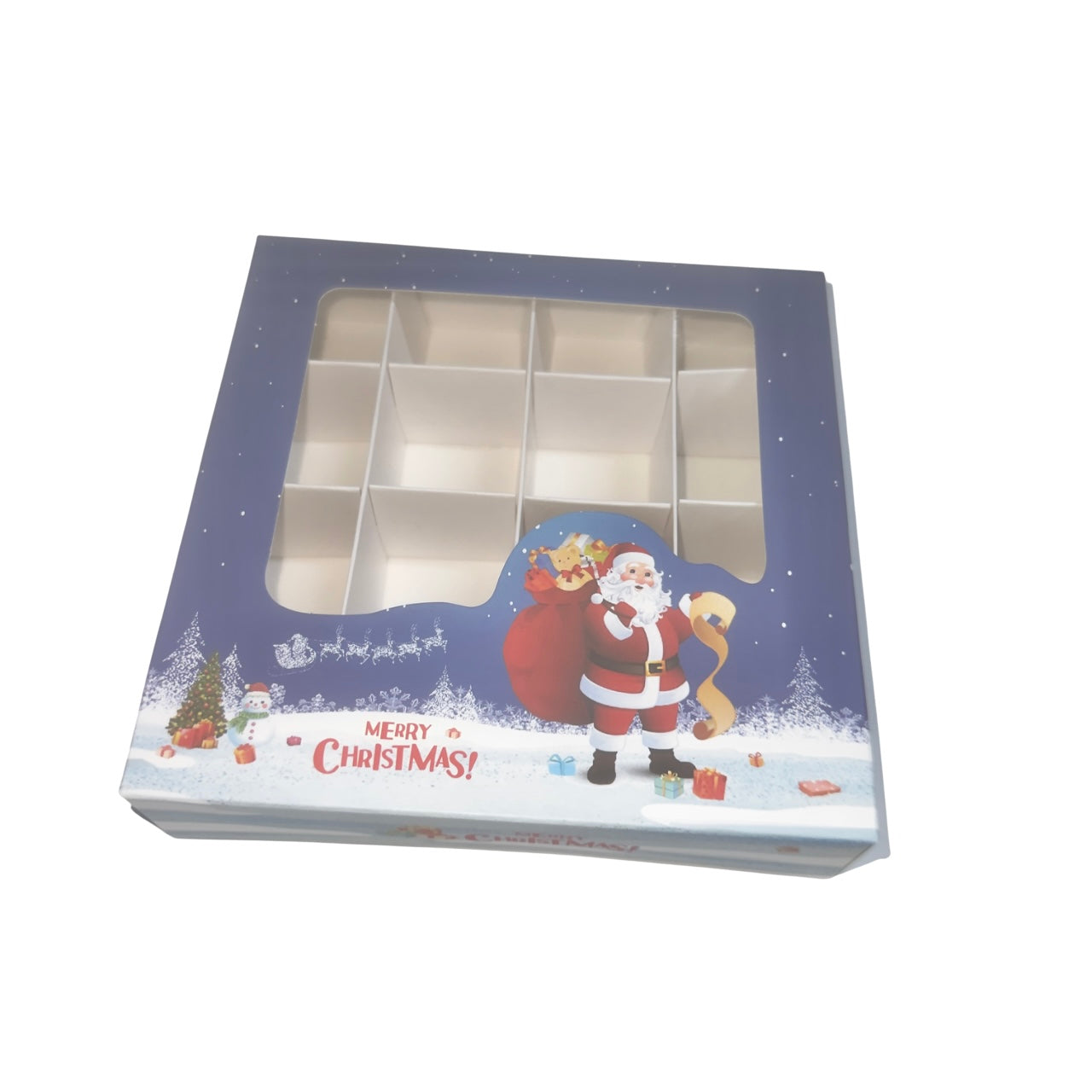 Blue Christmas Santa & Snowman Window Box with Inserts – 15x15x3.5cm