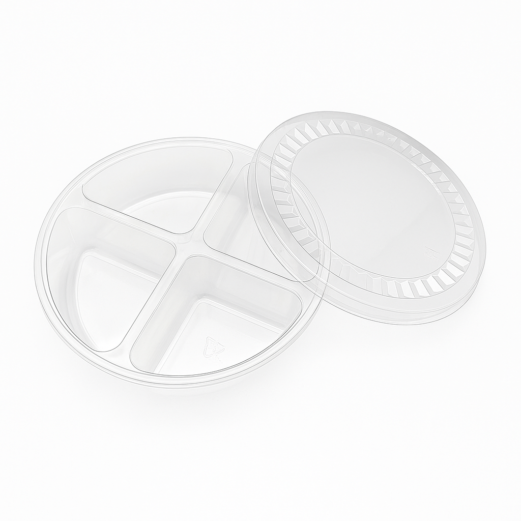 PRE-ORDER - Clear 4 Section Platter Tray With Flat Lid