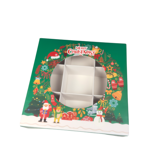 Green Christmas Festive Window Box with Inserts – 15x15x3.5cm