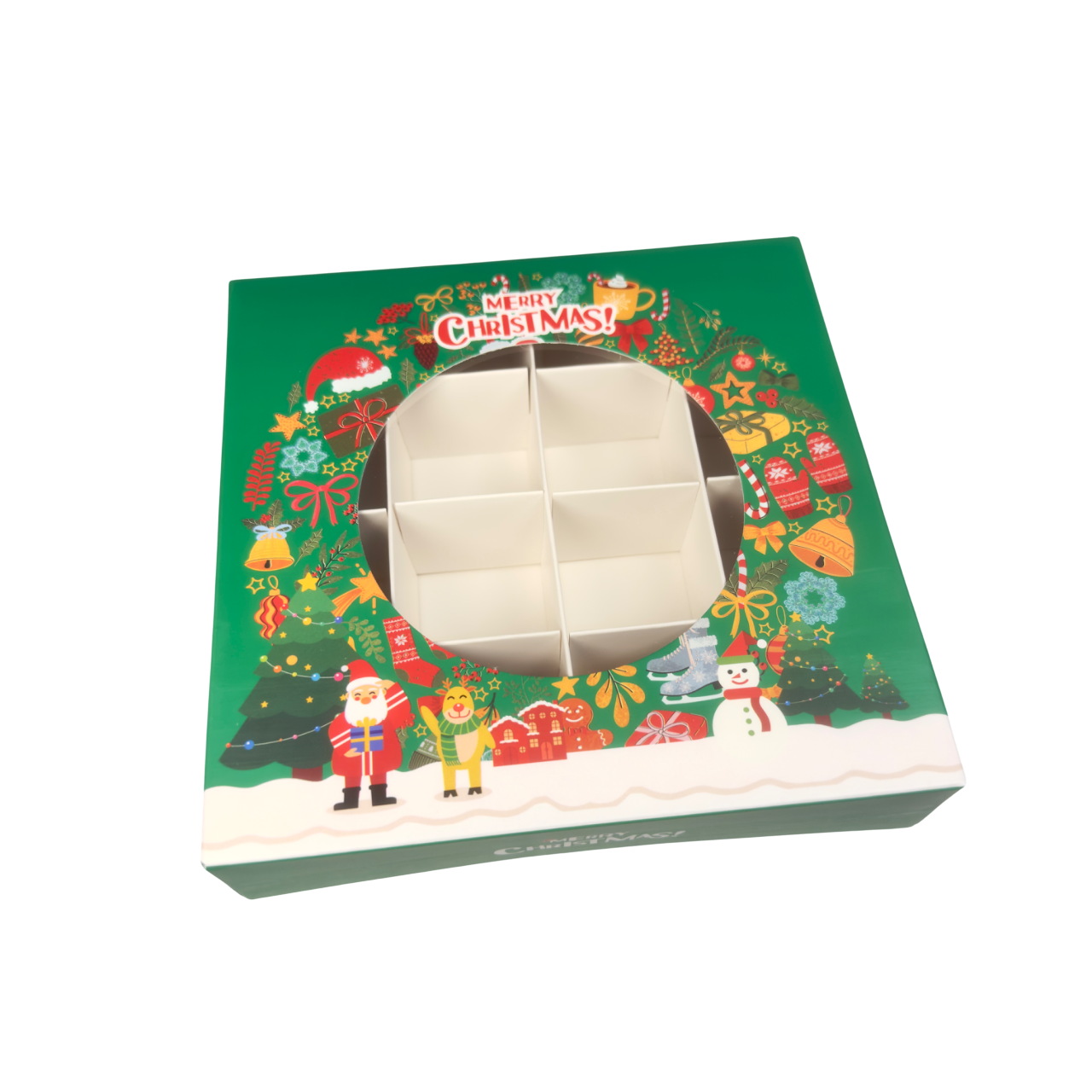 Green Christmas Festive Window Box with Inserts – 15x15x3.5cm