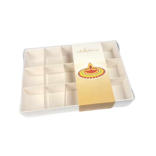Clear lid White box with Diwali sleeves - 26 x 20 x 5cm