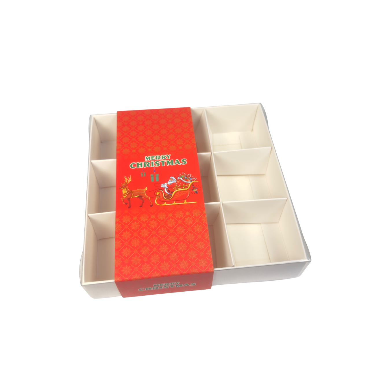 Clear Lid Box with Red Christmas Sleeve - 15 x 15 x 3.5cm