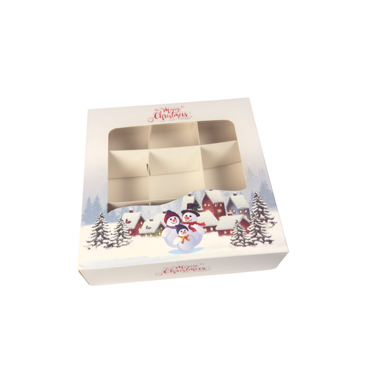 Snowman family window section boxes - 18x18x5cm