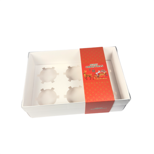 Clear Lid Cupcake/Hamper Box With Red Christmas Sleeve - 24 x 16 x 8 cm