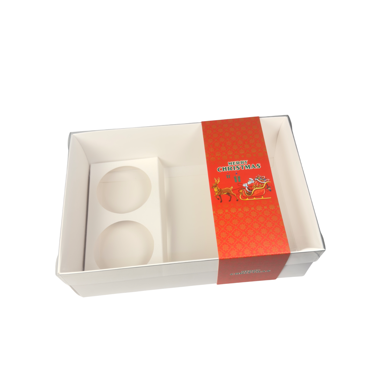 Clear Lid Cupcake/Hamper Box With Red Christmas Sleeve - 24 x 16 x 8 cm