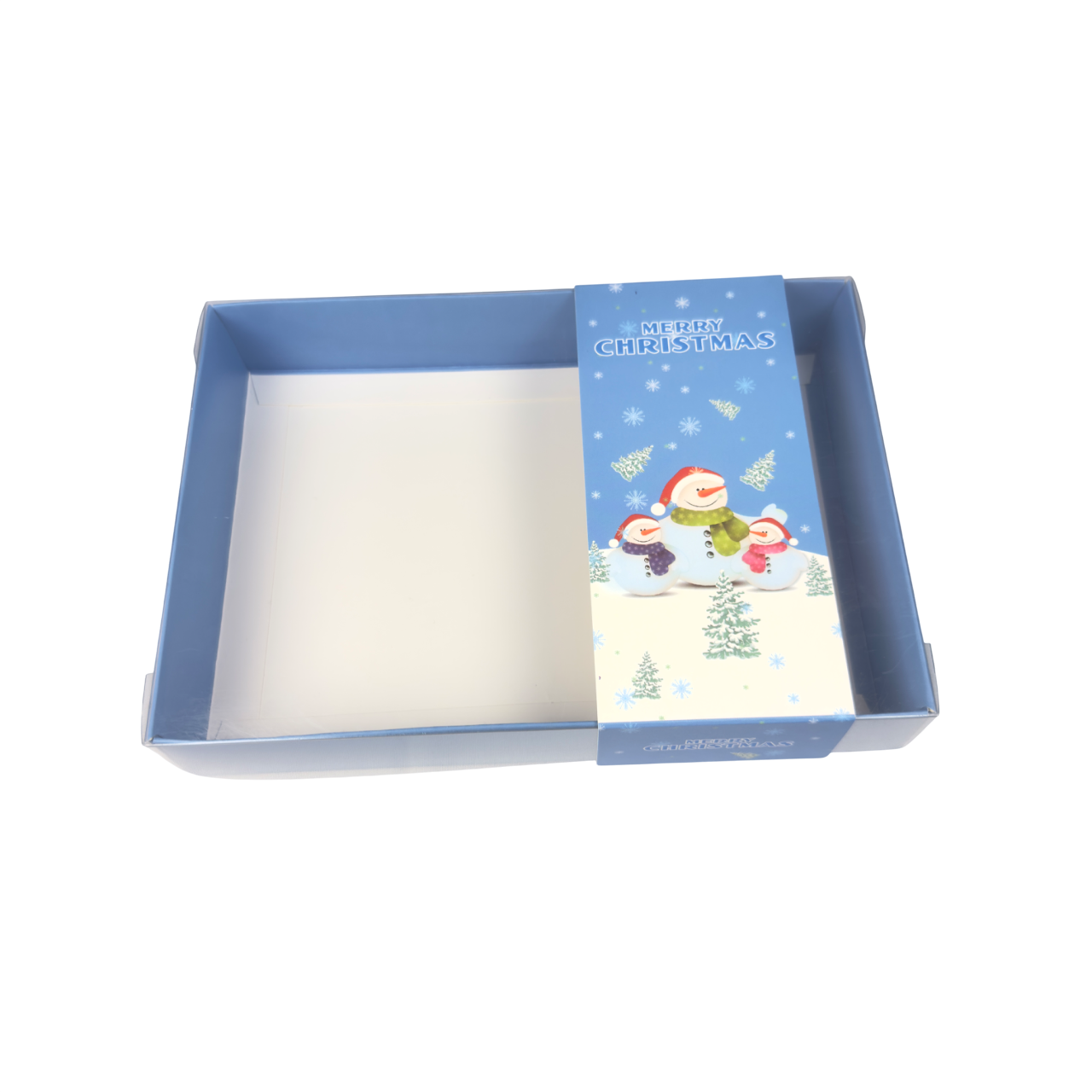 Clear Lid Box With Blue Snowman Sleeve - 20 x 14 x 3.5cm