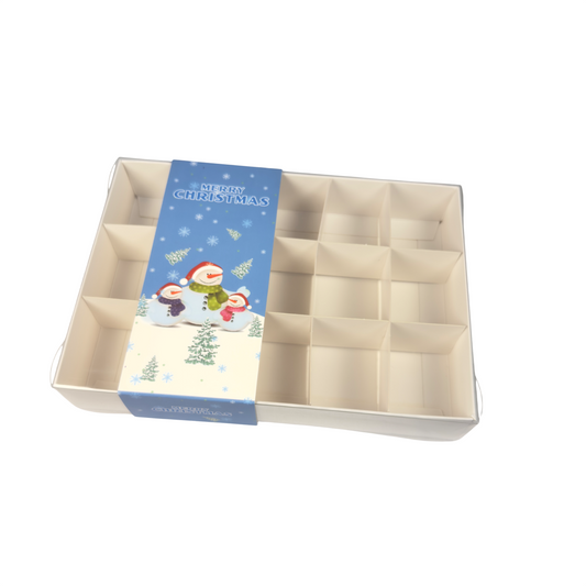 Clear Lid Box With Blue Snowman Sleeve - 20 x 14 x 3.5cm