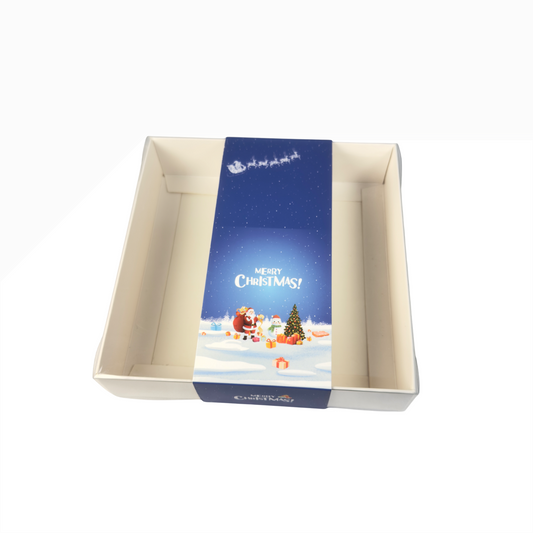 Clear Lid Box With Blue Santa & Snowman Christmas sleeve - 15 x 15 x 3.5cm