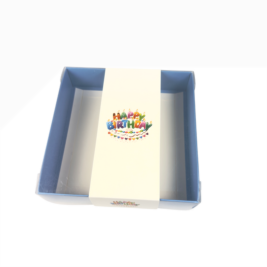 Clear Lid Box With Multi-Colour Happy Birthday Sleeve - 15 x 15 x 3.5cm