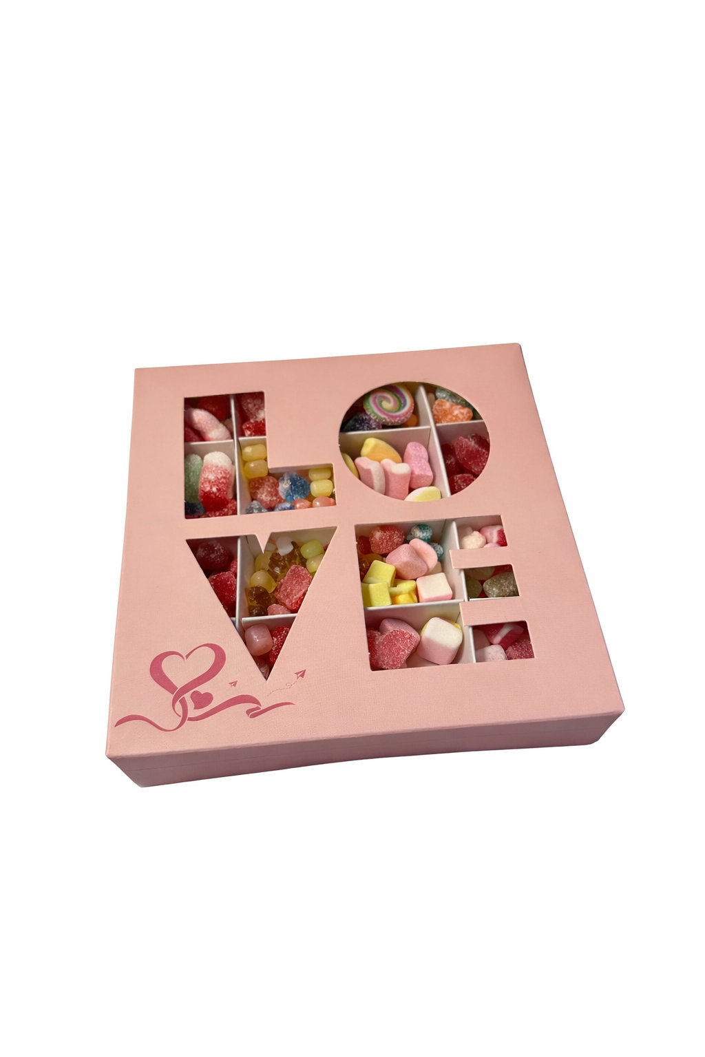 Empty Pink LOVE Window Section Boxes - 15x15x3.5cm