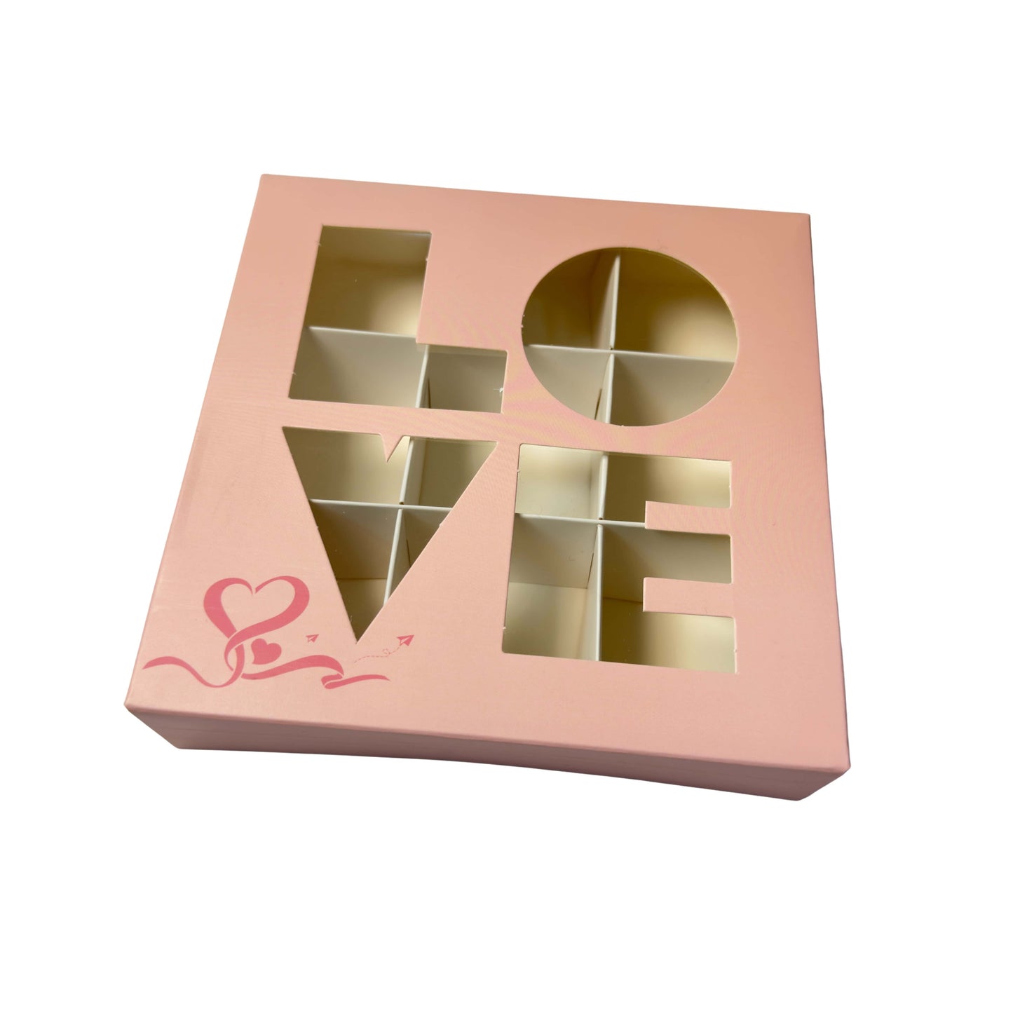Empty Pink LOVE Window Section Boxes - 15x15x3.5cm