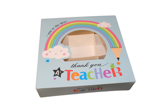 Baby Blue Rainbow Thank You Teacher Section Box With Window - 15x15x3.5cm