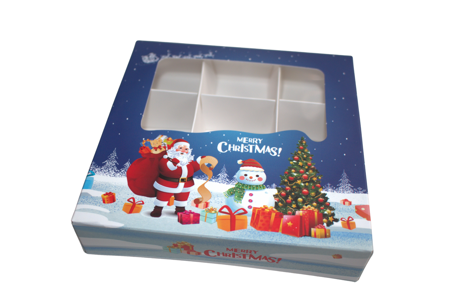 Blue Christmas Santa & Snowman Window Box with Inserts – 15x15x3.5cm