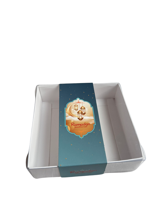 Small Clear Lid Box With Blue Ramadan Sleeve - Multiple Sizes