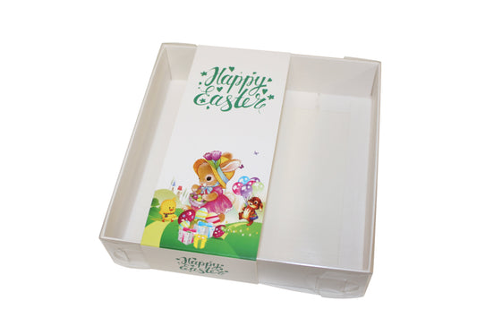 Clear lid White box with Happy Easter sleeve - 15 x 15 x 3.5cm