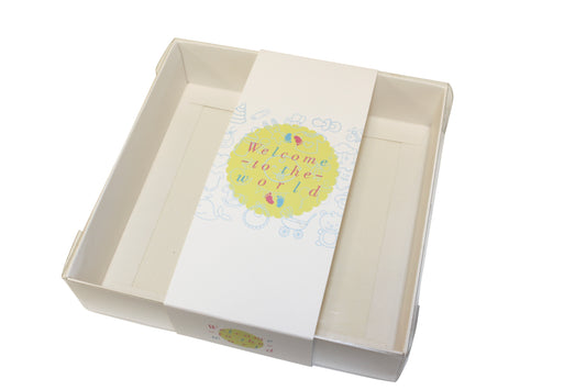 Clear lid White box with Welcome to the world sleeve - 15 x 15 x 3.5cm