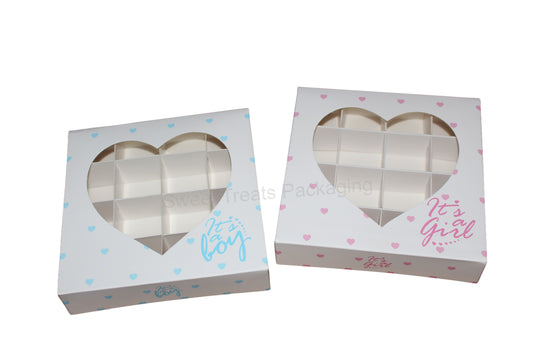 Empty heart window β itβs a girl β boxes with inserts - 15x15x3.5cm