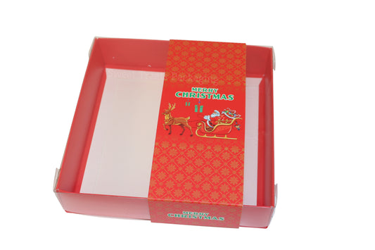 Clear Lid Box with Red Christmas Sleeve - 15 x 15 x 3.5cm