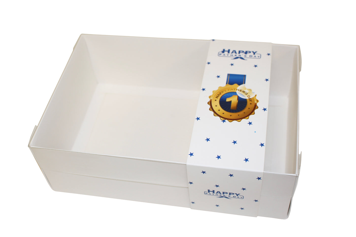 Clear lid white deep box with Happy Fathers Day sleeve - 24 x 16 x 8 cm