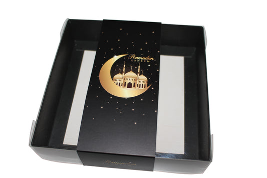 Clear Lid Box With Black Ramadan Kareem Sleeve - 15 x 15 x 3.5cm