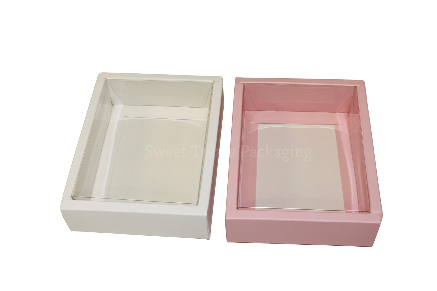 Clear Lid Pink Border Box - 12x9x3.5cm