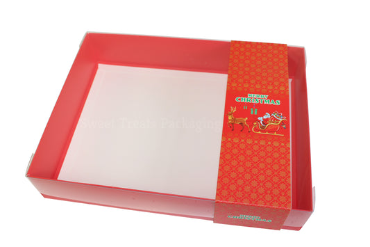 Clear lid box with Red Santa sleeve - 26 x 20 x 5cm