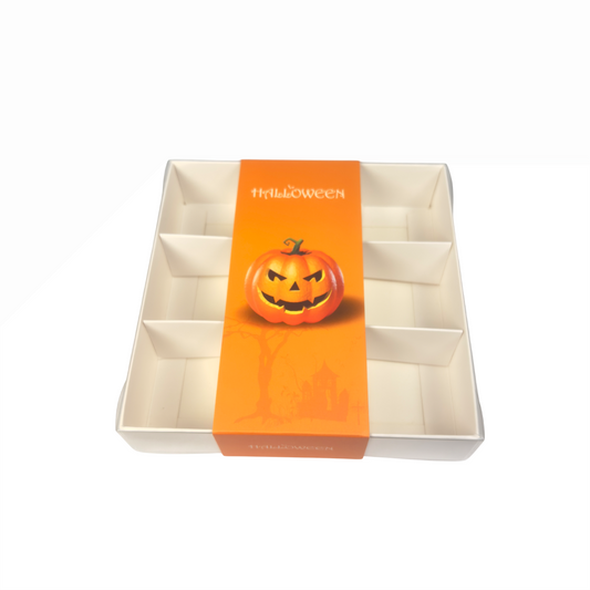 Clear Lid Box With Orange Halloween sleeve - 15x15x3.5cm