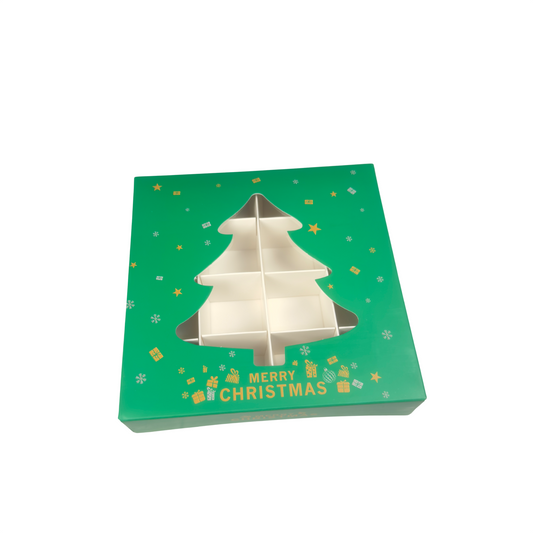 Green Christmas Tree Window Shape Box With Inserts – 15x15x3.5cm