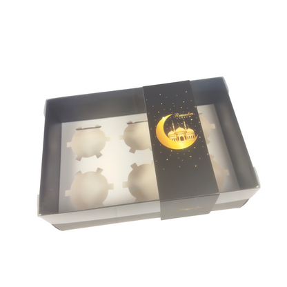 Clear Lid Deep/Cupcake Box With Ramadan Kareem Sleeve - 24 x 16 x 8 cm