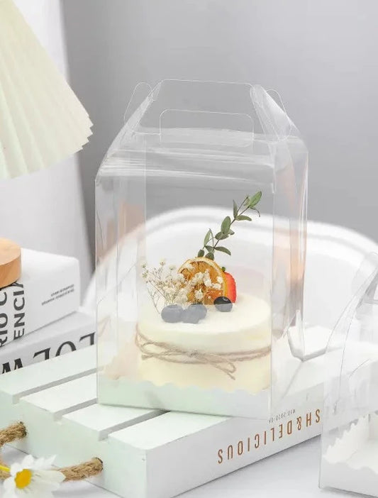 Clear Cake Box With Handle - 13x13x12cm - Fits 4 Inch Cake/Treat
