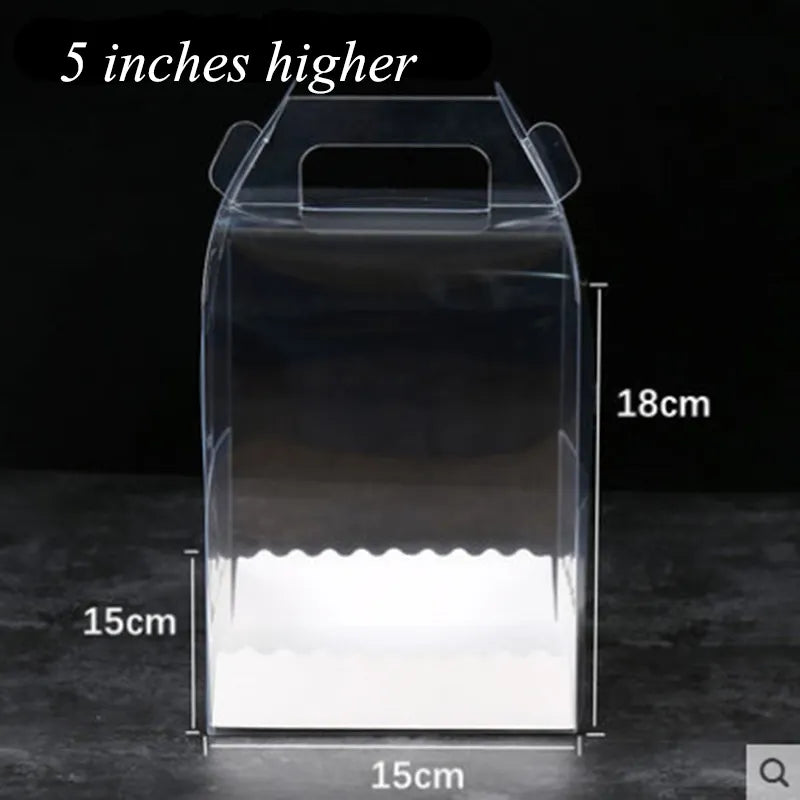 Clear Cake Box With Handle - 15x15x12/18cm - Fits 5 Inch Cake