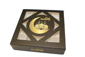 Black & Gold Eid Mubarak Window Boxes - 15x15x3.5cm