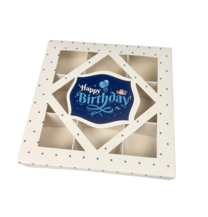 Empty Happy Birthday White & Blue Window Boxes - 15x15x3.5cm