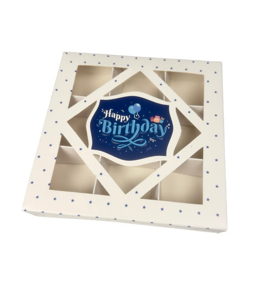 Empty Happy Birthday White & Blue Window Boxes - 15x15x3.5cm