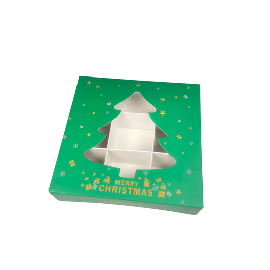 Green Christmas Tree Window Shape Box With Inserts – 15x15x3.5cm