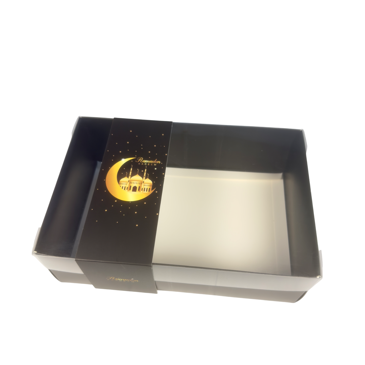 Clear Lid Deep/Cupcake Box With Ramadan Kareem Sleeve - 24 x 16 x 8 cm