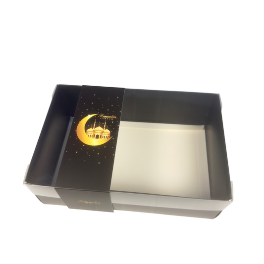 Clear Lid Deep/Cupcake Box With Ramadan Kareem Sleeve - 24 x 16 x 8 cm